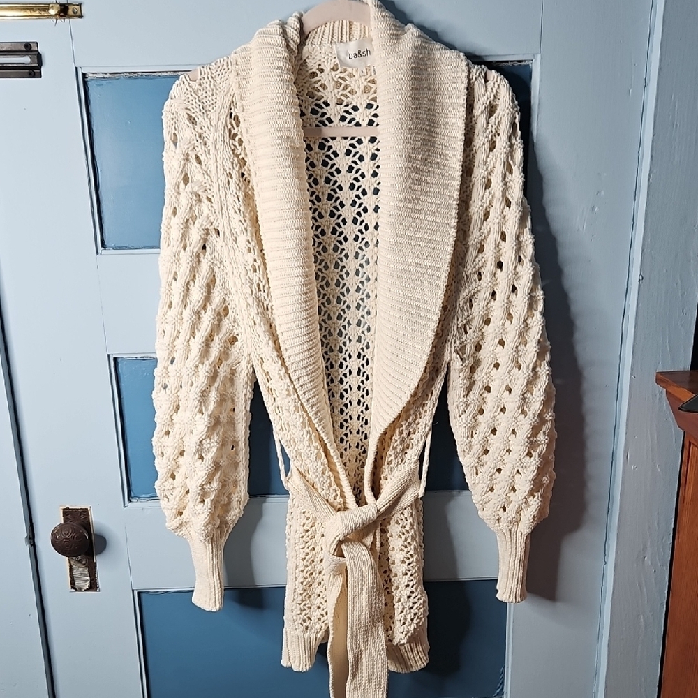 ba&sh Kyr Long Sleeve Open Front Sweater Cardigan ecru/off white Women’s Small - Picture 4 of 13